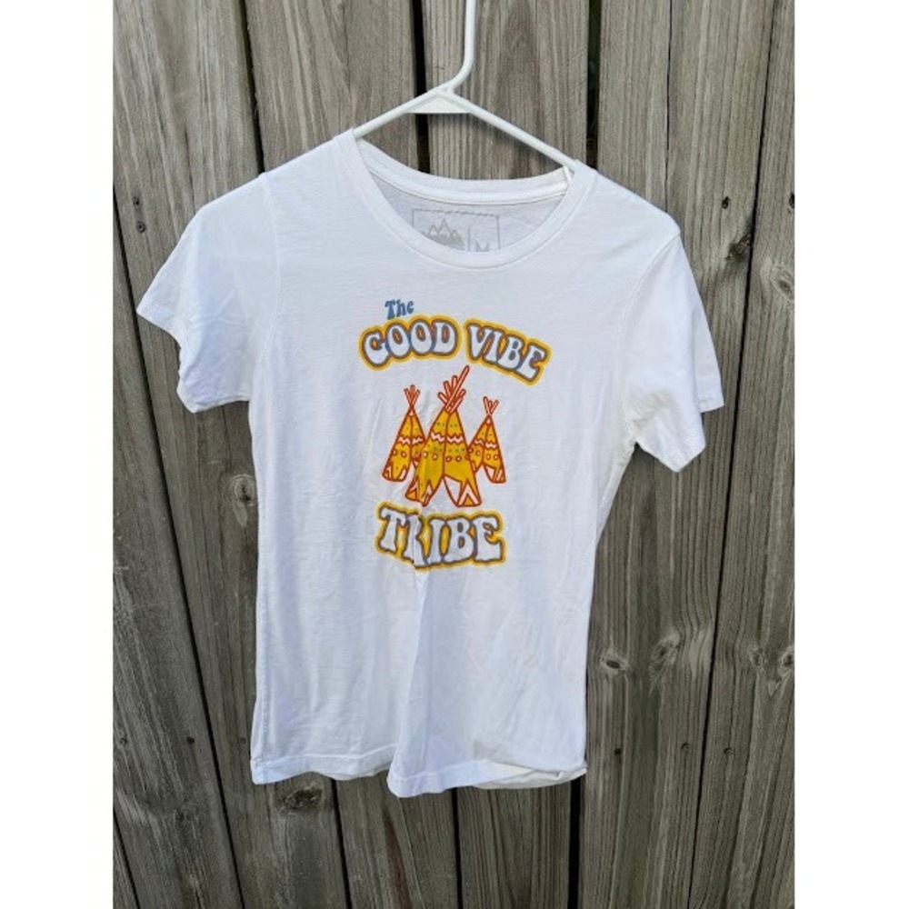 Boho Hippie New Frontier Graphic Tee Size M White Good Vibe Tribe T-Shirt